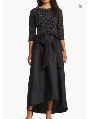 Pisarro Nights Black Sequin Bodice High-Low Evening Dress